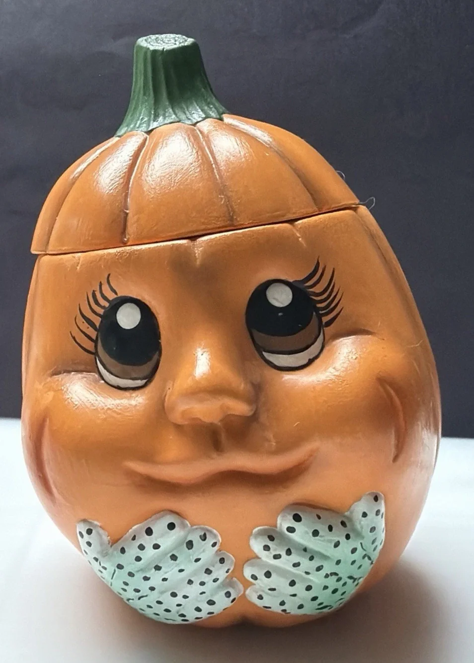 Vintage Anthropomorphic Pumpkin Face Ceramic Figurine Hand Painted Jar As Is
